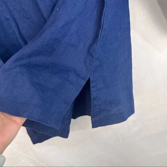 JM Collection Tunic Blouse Womens Sz 16 Embroidered Beaded Navy Blue 100% Linen - Picture 3 of 12